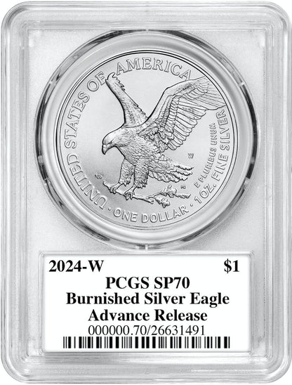 2024-W Burnished Silver Eagle Advanced Release PCGS MS70 Damstra Signed