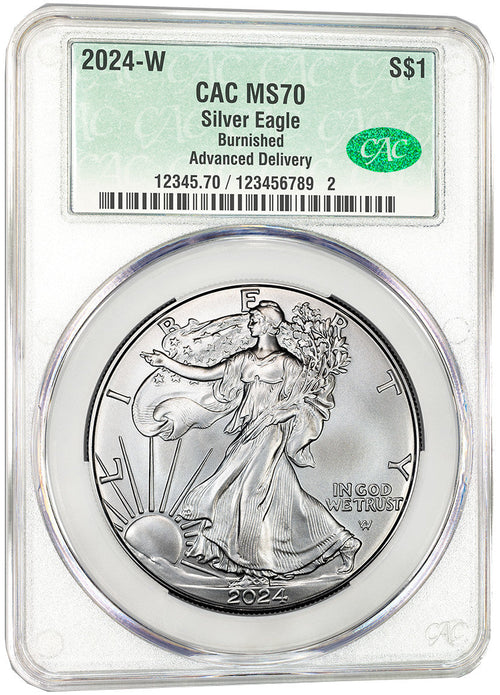 2024 W Burnished Silver Eagle Advanced Delivery CAC MS70