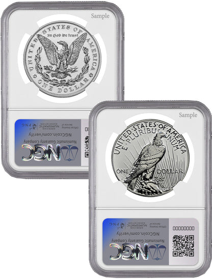 2024-S Morgan and Peace Silver Dollar 2pc Reverse Proof Set FDI NGC PF70