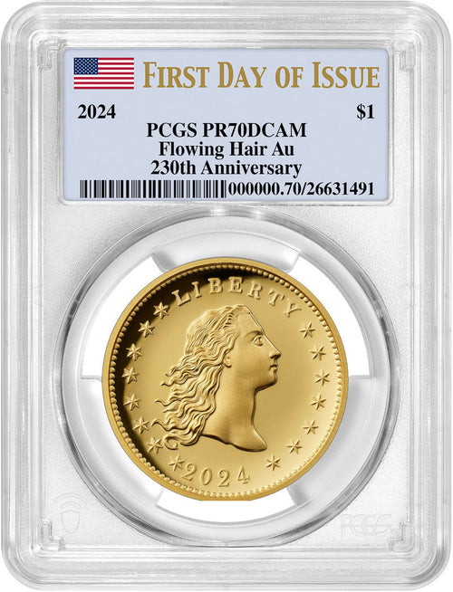 2024-W 230th Anniversary Flowing Hair Gold Dollar FDI PCGS PR70DCAM
