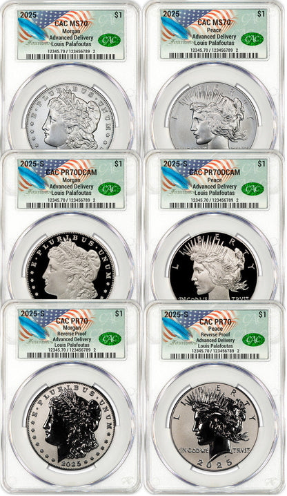 2025 Morgan Peace Silver Dollar 6-Coin Set Founders AD CAC MS70/PF70/RP70