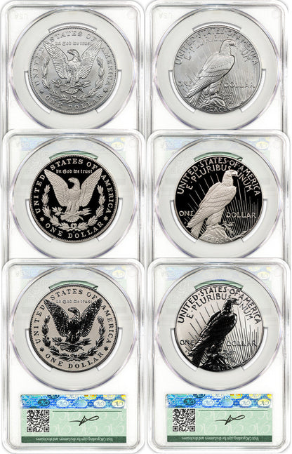 2025 Morgan Peace Silver Dollar 6-Coin Set Founders AD CAC MS70/PF70/RP70