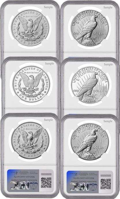 2025 Morgan and Peace Silver Dollar 6-Coin Set AR NGC MS70/PF70/RP70 Harrigal