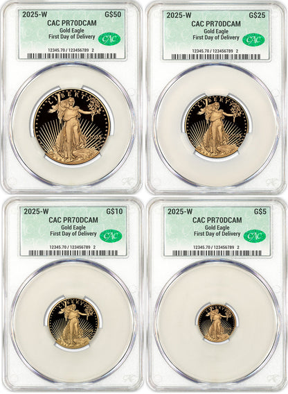 2025-W Proof Gold Eagle 4-Coin Set FDD CAC PR70 Deep Cameo