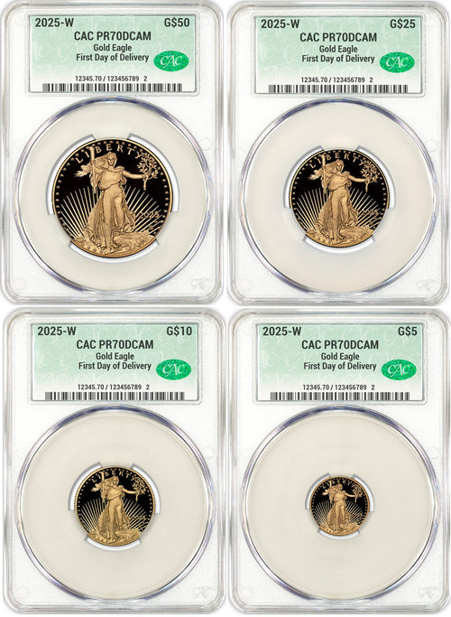2025-W Proof Gold Eagle 4-Coin Set FDD CAC PR70 Deep Cameo
