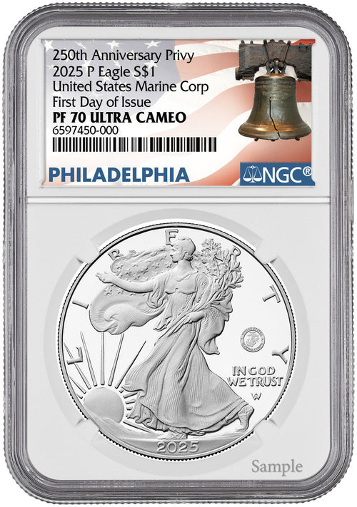 2025-P Silver Eagle 250th Anniv U.S. Marine Privy FDI NGC PF70