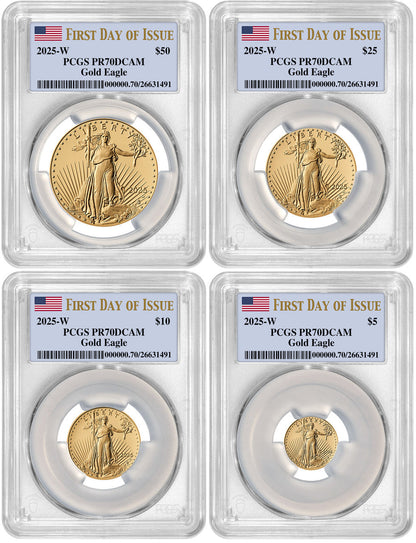 2025-W Proof Gold Eagle 4-Coin Set FDI PCGS PR70 Deep Cameo
