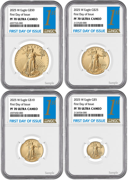 2025-W Proof Gold Eagle 4-Coin Set FDI NGC PF70 Ultra Cameo