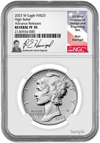 2025-W $25 Palladium High Relief Reverse Proof AR NGC PF70 Harrigal