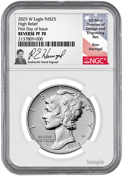 2025-W $25 Palladium High Relief Reverse Proof FDI NGC PF70 Harrigal