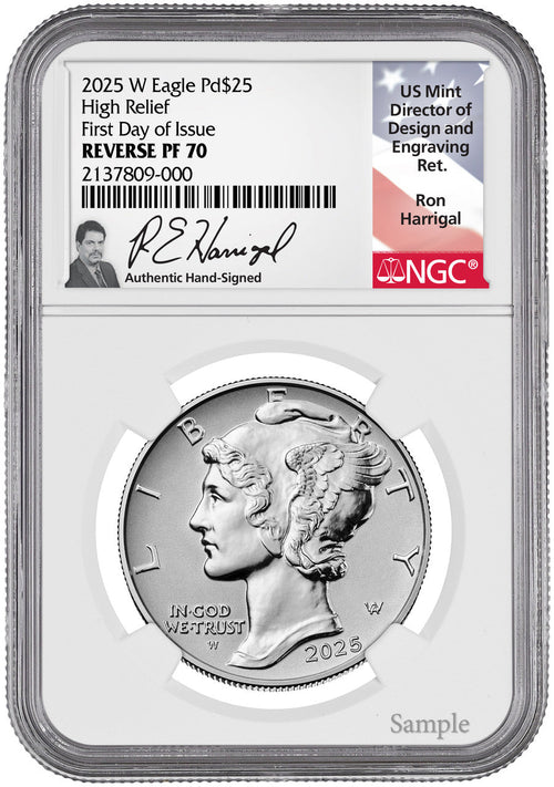 2025-W $25 Palladium High Relief Reverse Proof FDI NGC PF70 Harrigal