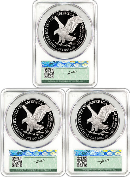 2025 250th Anniversary Army/Navy/Marine Privy Silver Eagle 3-Coin Set AD CACG Founders Label
