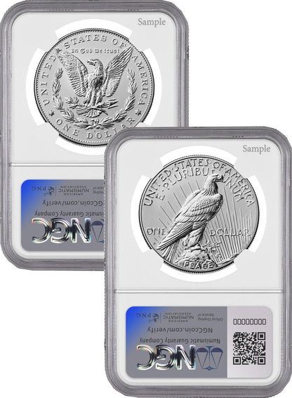 2025-S Morgan and Peace Silver Dollar 2pc Set AR Reverse Proof NGC PF70 Harrigal