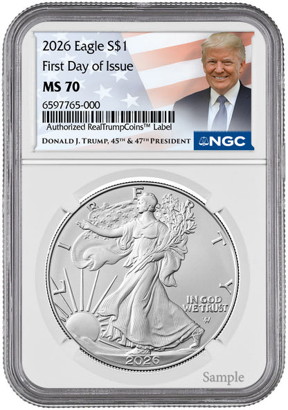 2026 American Silver Eagle FDI NGC MS70 Trump Label