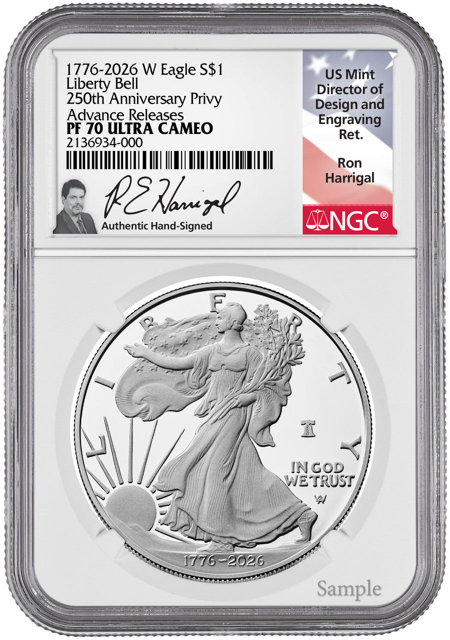 2026 W Silver Eagle Liberty Bell 250 Privy AR PF70 NGC Harrigal (1776–2026)