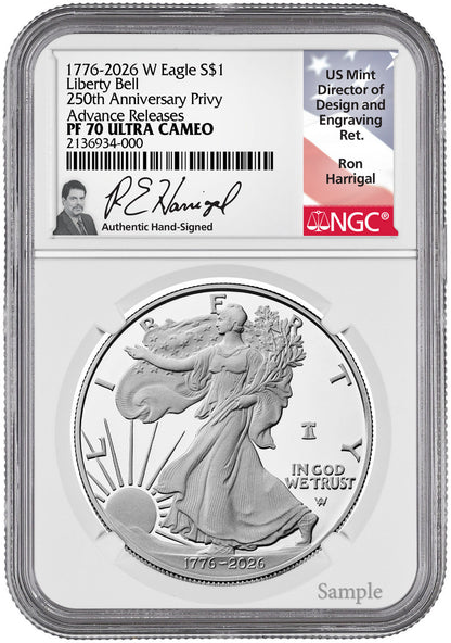2026 W Silver Eagle Liberty Bell 250 Privy AR PF70 NGC Harrigal (1776–2026)
