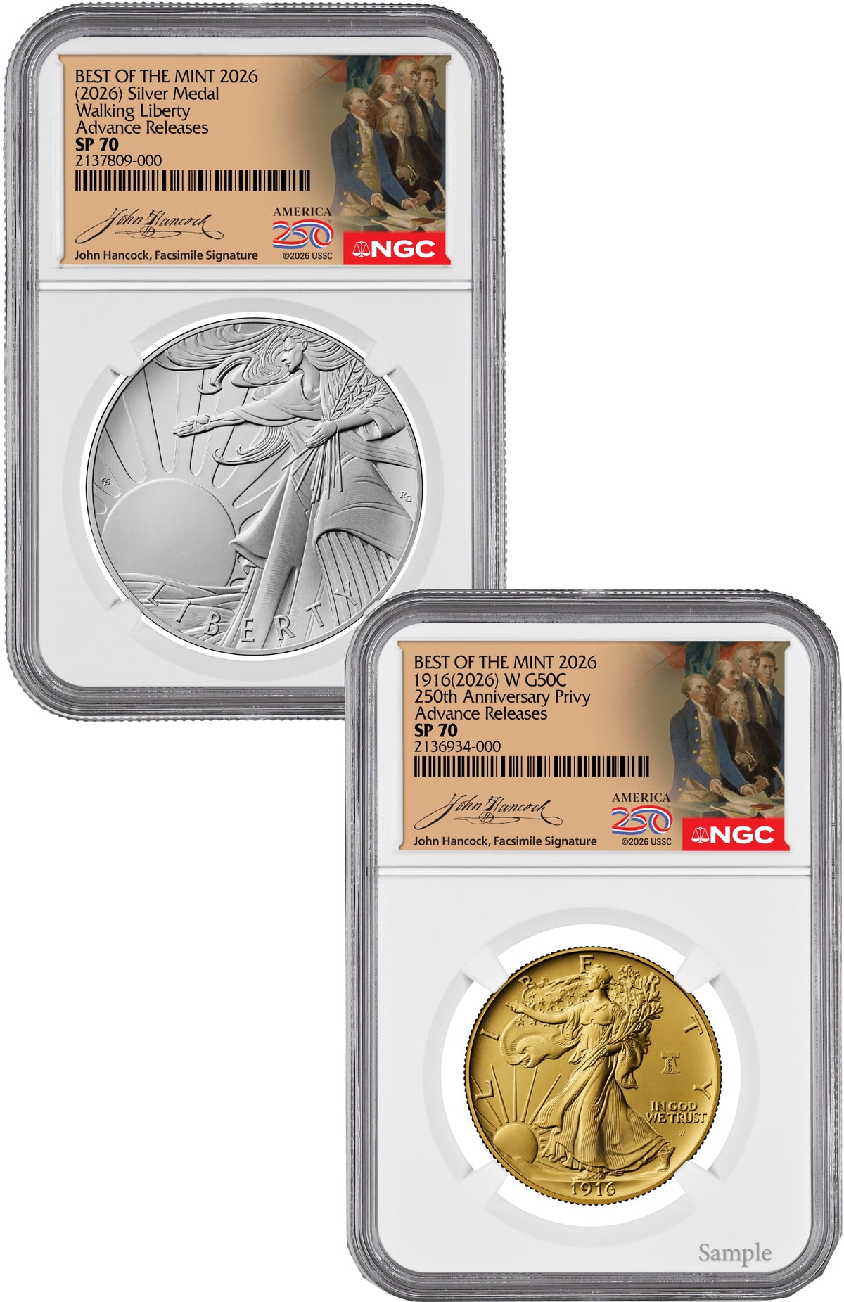 2026-W Gold Walking Liberty Half & Silver Medal Set AR NGC SP70 Hancock