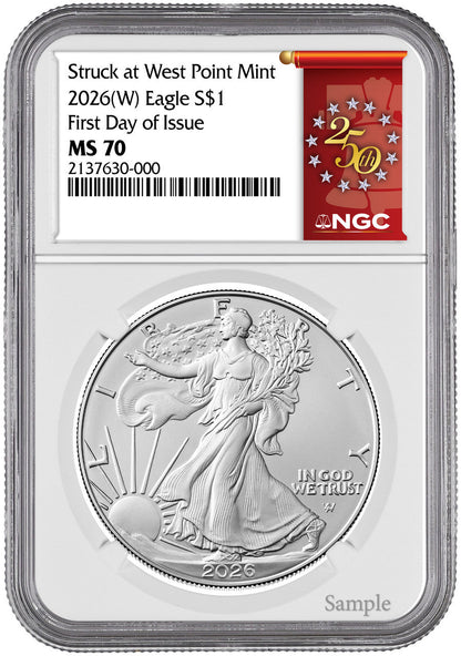 2026(W) Struck at West Point Mint Silver Eagle FDOI NGC MS70