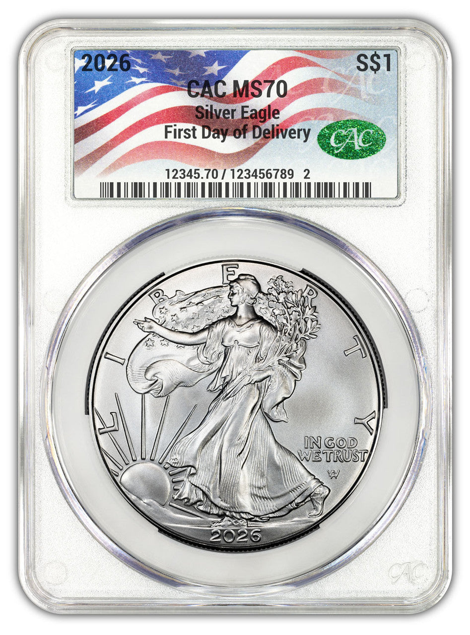 2026 American Silver Eagle  FDD CAC MS70 Flag Label