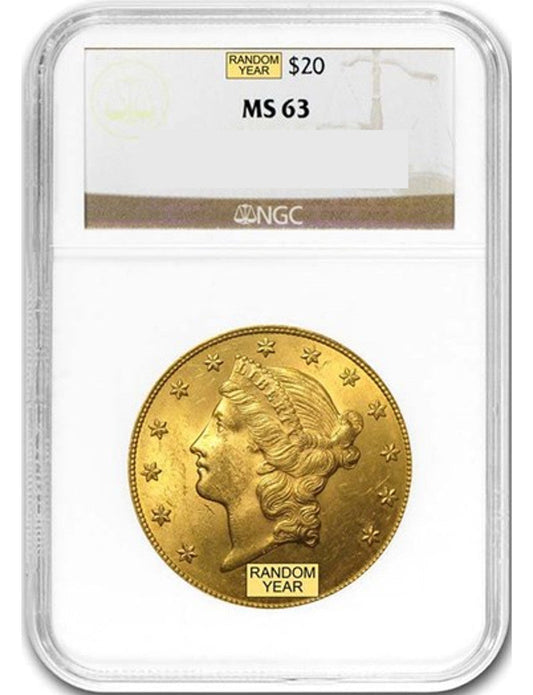 Random Date 1850-1907 Liberty $20 Gold Double Eagle NGC MS63