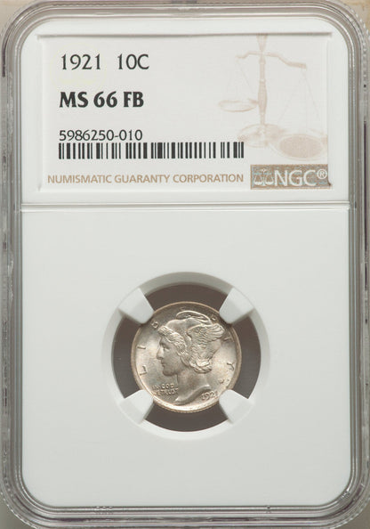 1921 10C FB Mercury Dime NGC MS66