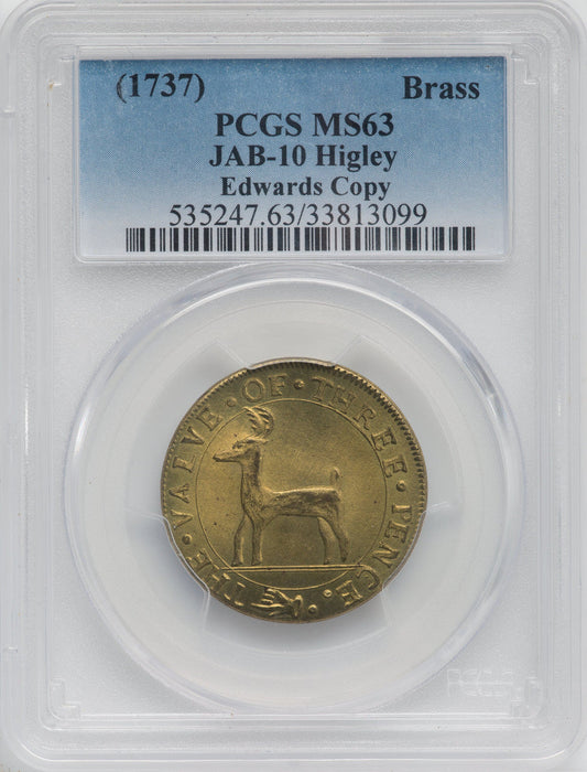 (1737) Medal JAB-10 Brass Restrike Bolen/Edwards Copy Medals and Tokens PCGS MS63