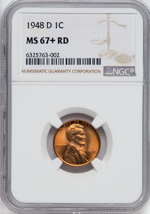 1948-D 1C RD NGC Plus Lincoln Cent NGC MS67+