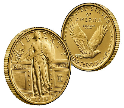 2026 Best of Mint 1916 Standing Gold Liberty Quarter & Silver Medal Set AR NGC SP70 Congress