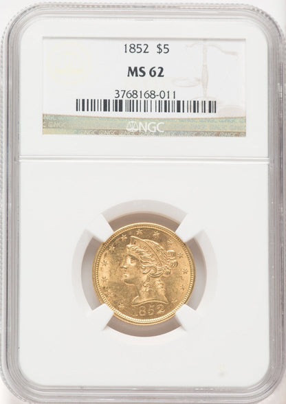 1852 $5 Liberty Half Eagle NGC MS62