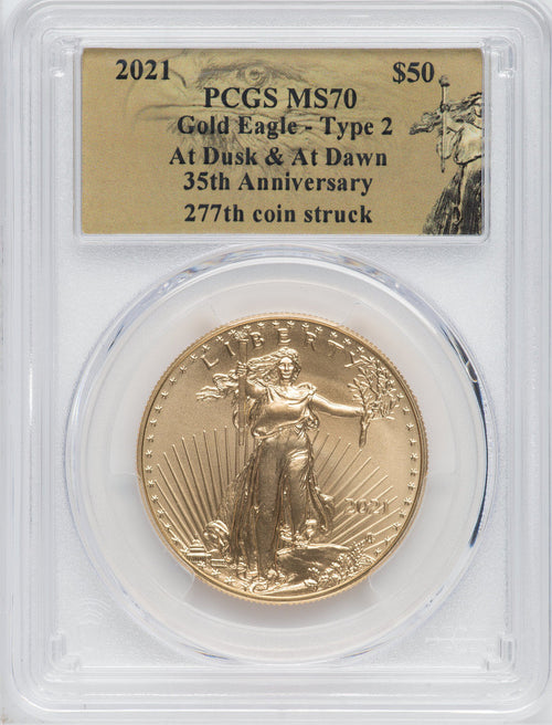 2021 $50 One-Ounce Gold Eagle Type 2 At Dusk & Dawn 35th Anniversary 277th PCGS MS70