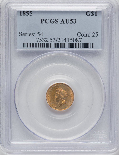 1855 G$1 Type Two Gold Dollar PCGS AU53