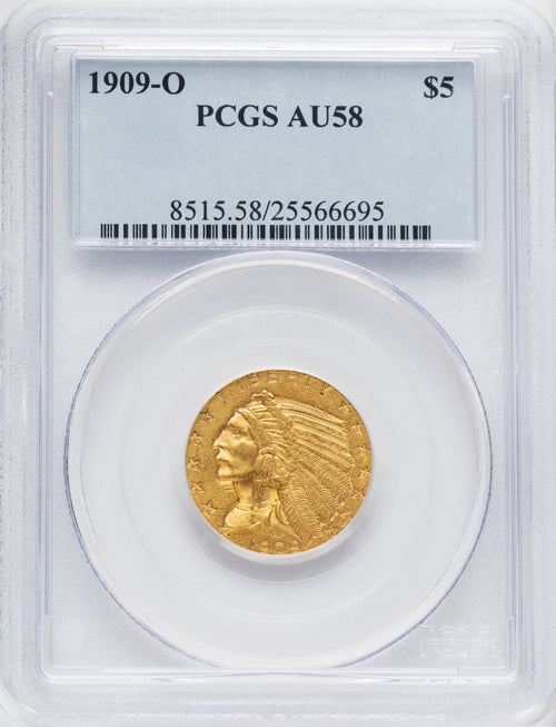 1909-O $5 Indian Half Eagle PCGS AU58