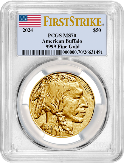 2024 $50 One Ounce Gold Buffalo First Strike PCGS MS70 Flag Label