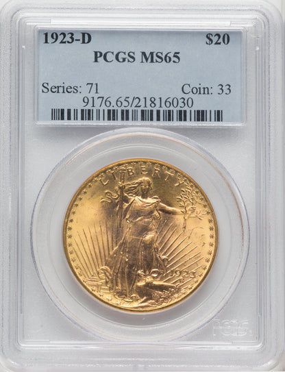 1923-D $20 Saint-Gaudens Double Eagle PCGS MS65 (767956015)