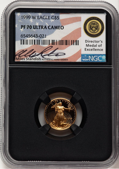 1999-W $5 Tenth-Ounce Gold Eagle Miles Standish NGC PF70
