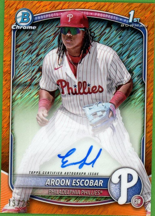 2025 Bowman Chrome CPA-AE Aroon Escobar Prospects Orange Rookie /25 VG Philadelphia Phillies Auto