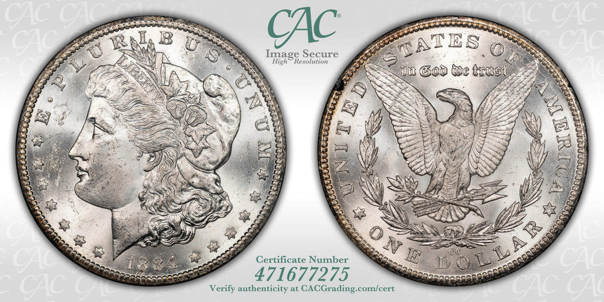 1884-CC $1 GSA Treasure Hoard Morgan Dollar CACG MS62