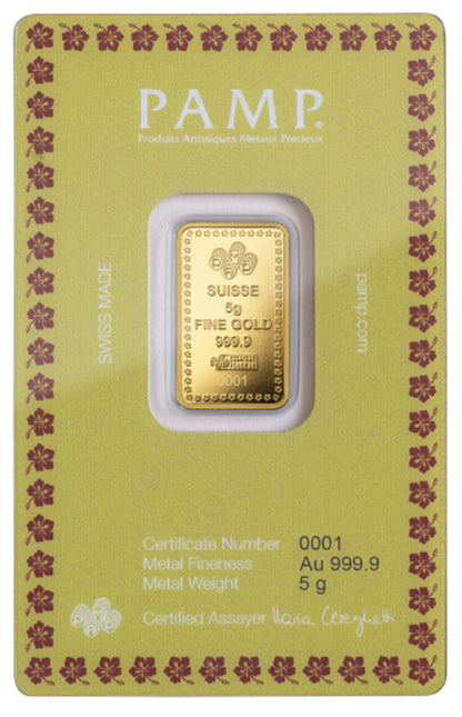 5 Gram PAMP Suisse Diwali Lakshmi Gold Bar w/Assay