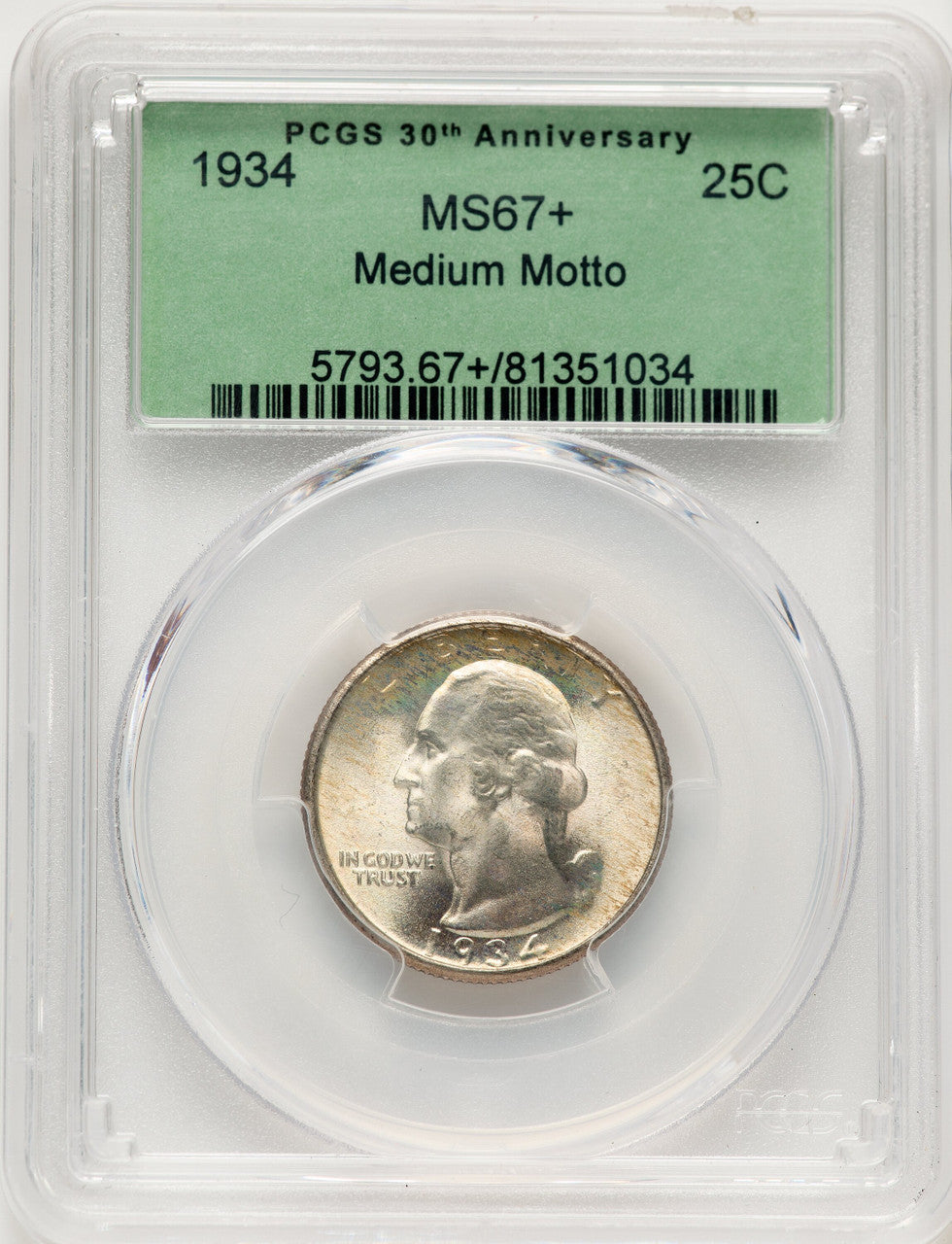 1934 25C Washington Quarter PCGS MS67+ (506385001)
