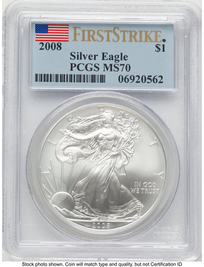 2008 Silver Eagle FS Flag PCGS MS70
