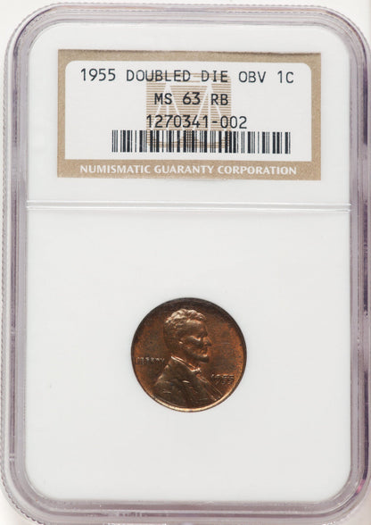 1955 Doubled Die Obverse RB Lincoln Cent NGC MS63