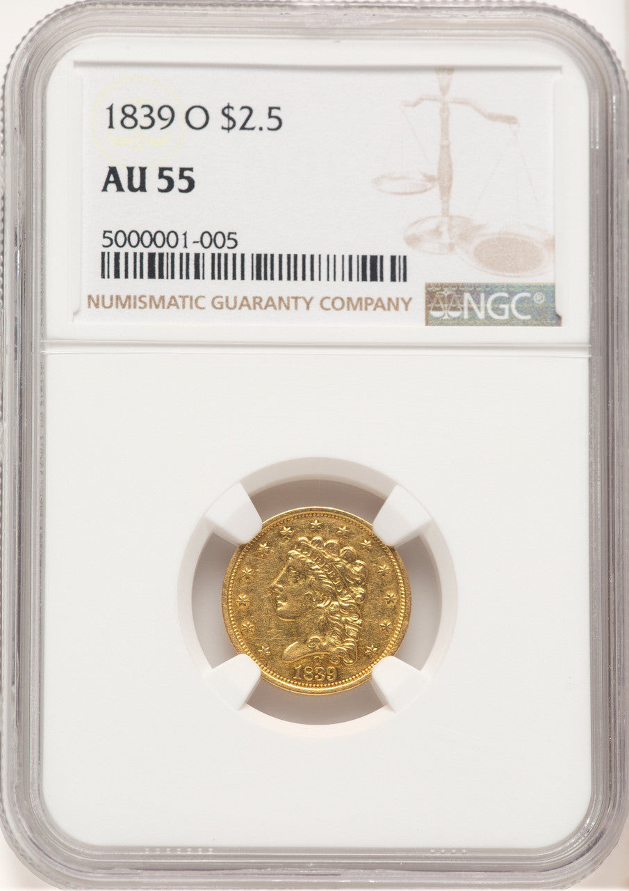 1839-O $2.50 Classic Quarter Eagle NGC AU55
