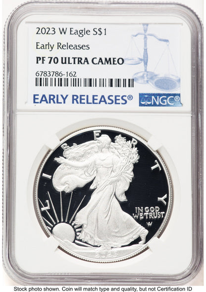 2023-W Proof Silver Eagle 1 oz ER Blue NGC PF70
