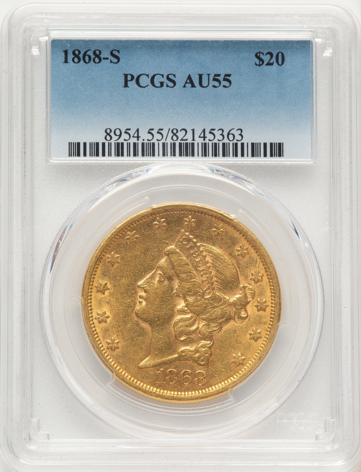 1868-S $20 Liberty Double Eagle PCGS AU55