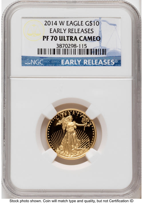 2014-W Proof Gold Eagle 1/4 oz ER Blue NGC PF70