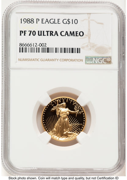 1988-P Proof Gold Eagle 1/4 oz Brown Label NGC PF70