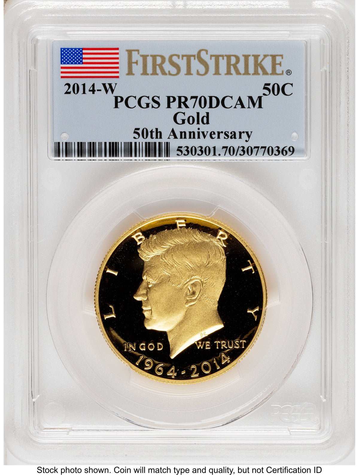 2014-W 50C Gold JFK 50th Anniversary FS Flag PCGS MS70
