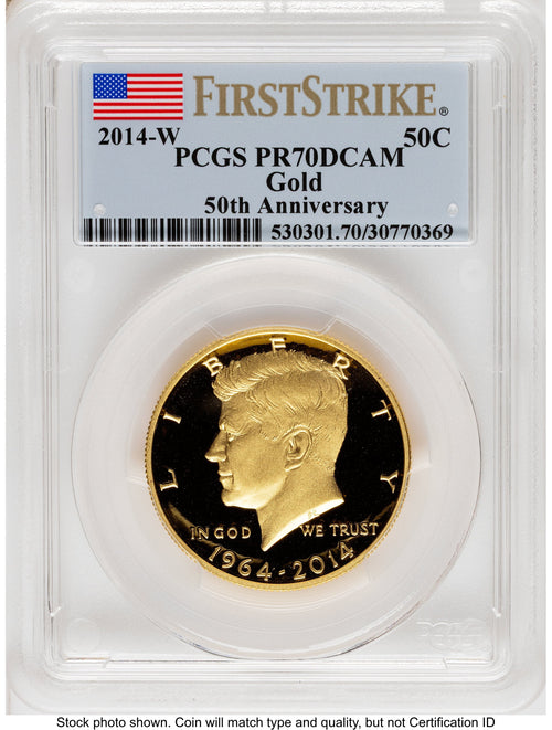 2014-W 50C Gold JFK 50th Anniversary FS Flag PCGS MS70