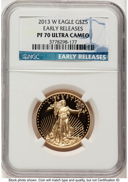 2013-W Proof Gold Eagle 1/2 oz ER Blue NGC PF70