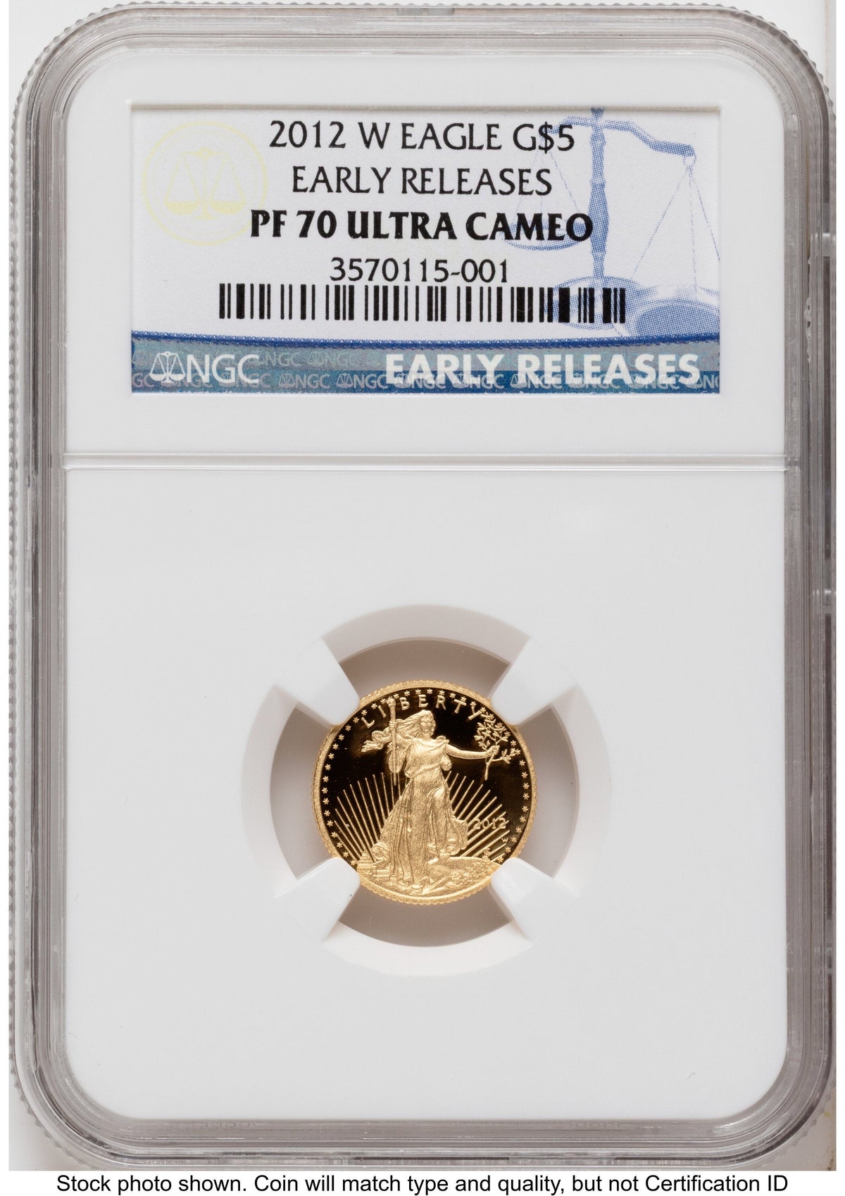 2012-W Proof Gold Eagle 1/10 oz ER Blue NGC PF70